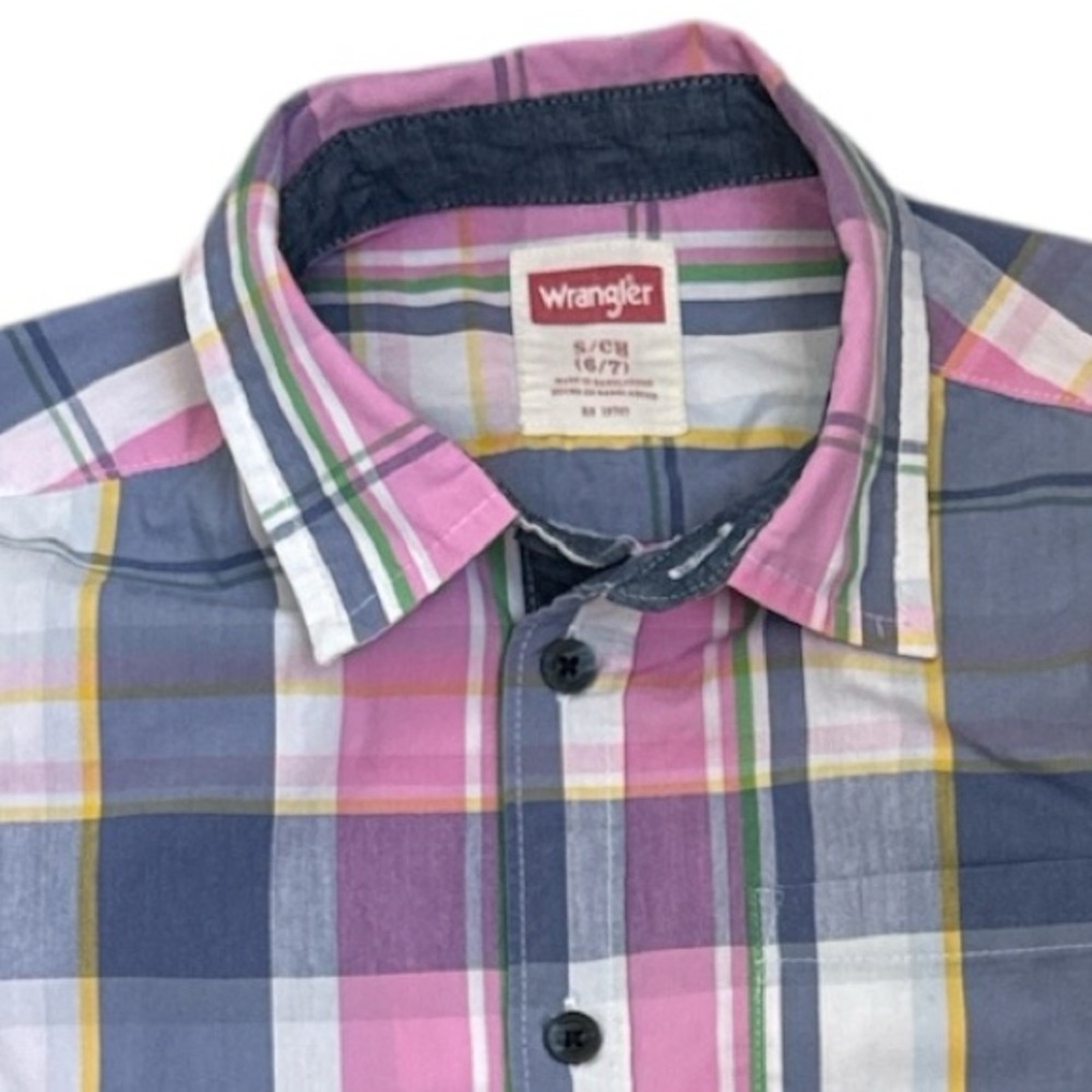 Wrangler Boys Plaid Short Sleeve Button Down Shirt Size S 6/7 - Picture 4 of 12